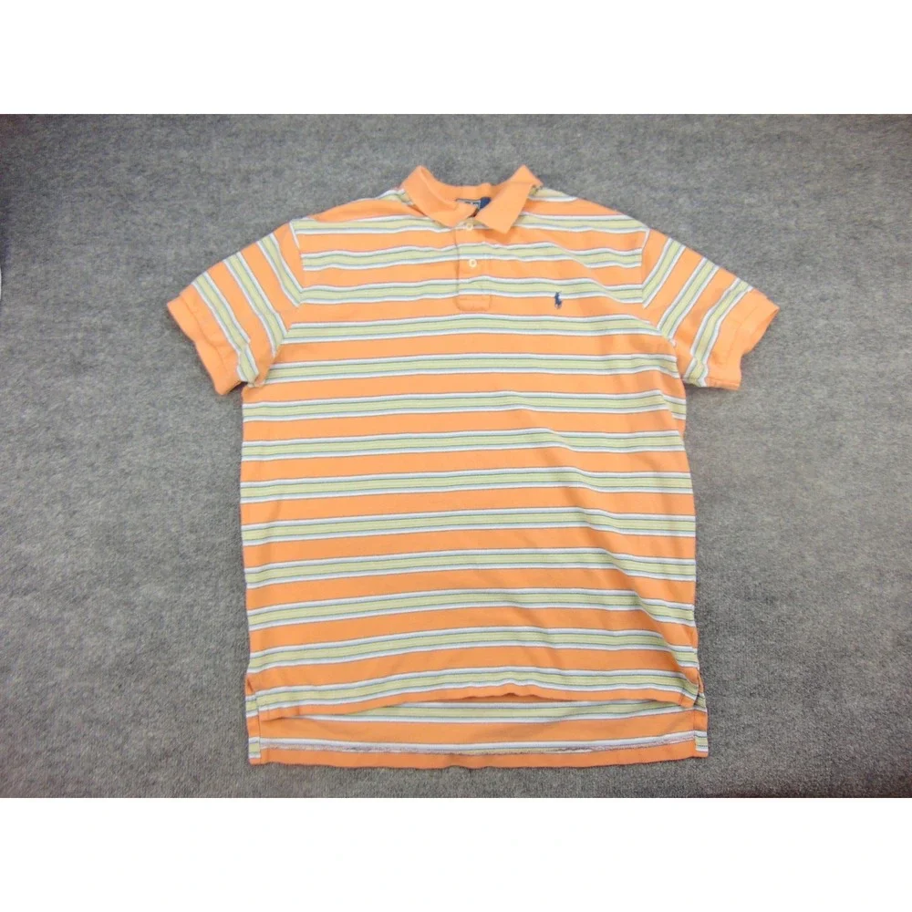 Polo Ralph Lauren Polo Shirt Mens XL Orange Striped Cotton Classic Preppy